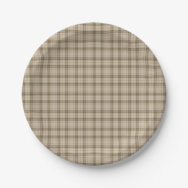 Tartan Plaid Brown, Beige & Green No. 59 Paper Plate (Front)