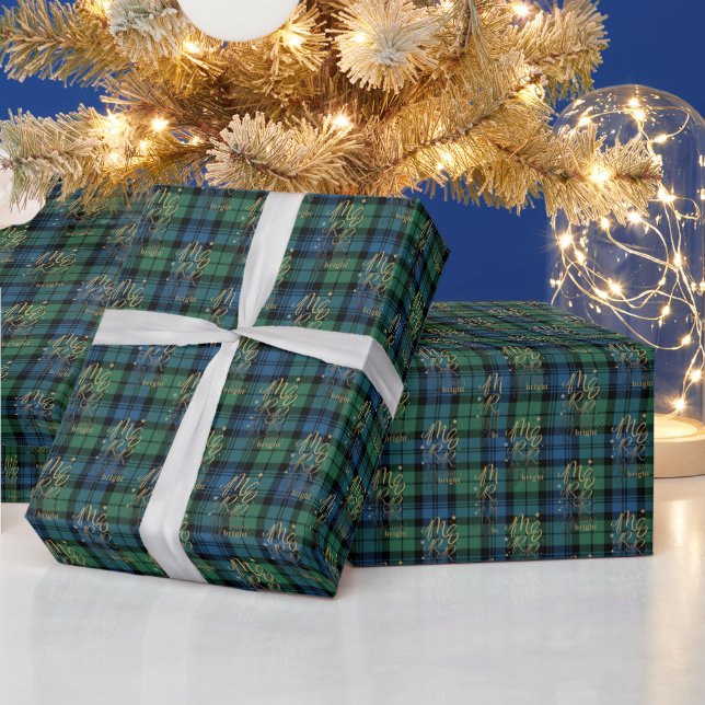 Tartan Plaid Campbell Merry and Bright Christmas Wrapping Paper (Holidays)