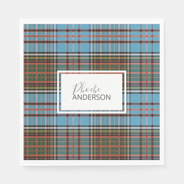 Tartan Plaid Check Custom Name Elegant Anderson Napkin (Front)