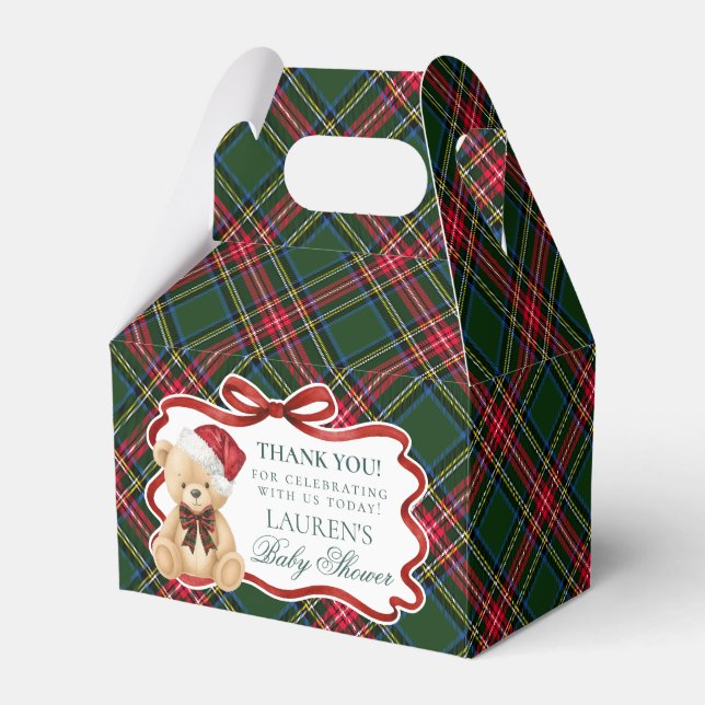 Tartan Plaid Christmas Bear Baby Shower Favor Box (Front Side)