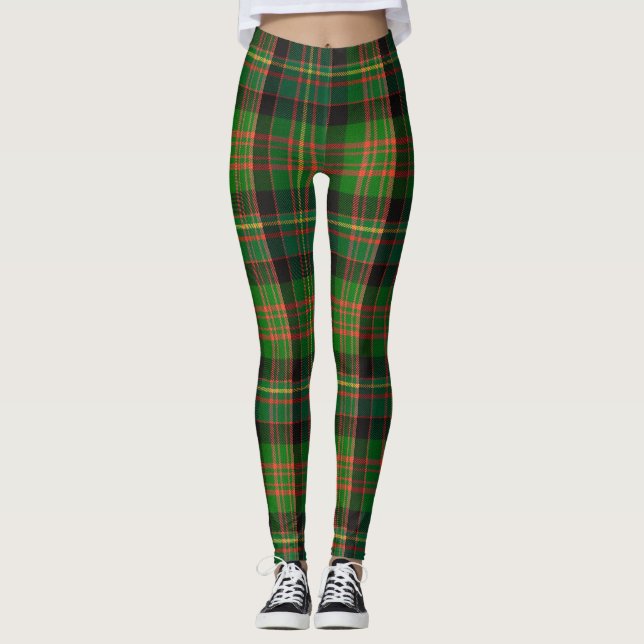 Tartan Plaid Christmas Green Red Leggings (Front)