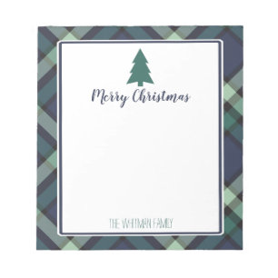 Tartan Plaid Christmas, Navy and Green Holiday Notepad