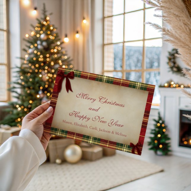 Tartan Plaid Christmas Red Bow Christmas Card (Creator Uploaded)