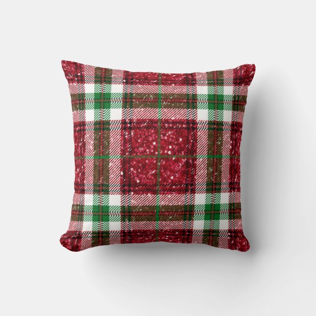 Tartan-plaid Christmas Throw Pillow (Front)