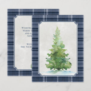 Tartan Plaid Christmas Tree Navy Blue Note Card