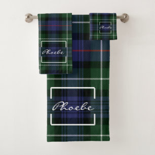 Tartan Plaid Clan MacKenzie Green Purple Check Bath Towel Set