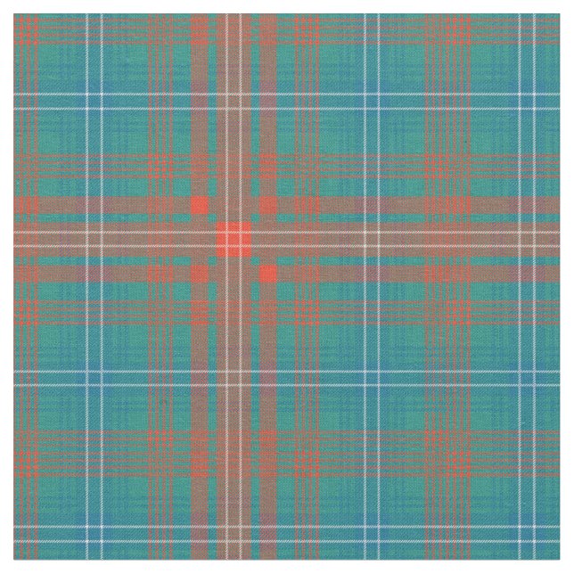 Tartan Plaid Clan Wilson Orange Blue Check Fabric (Close Up)