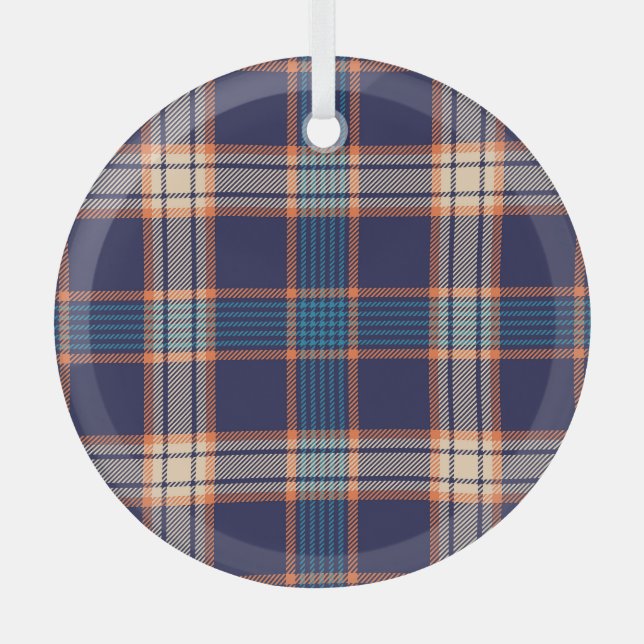 Tartan plaid, colourful navy texture. glass ornament (Front)