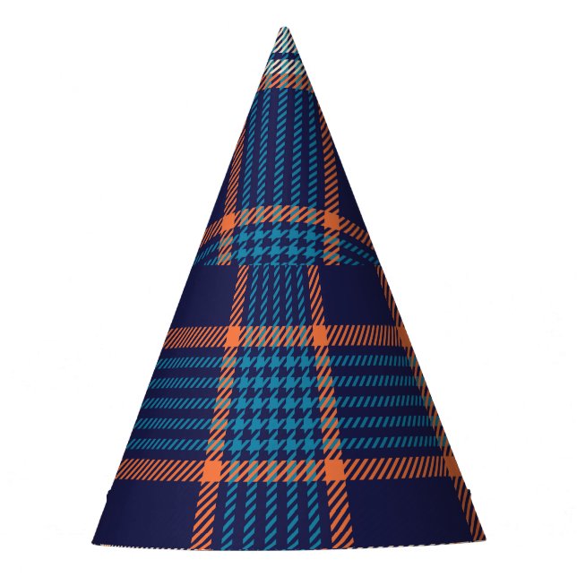 Tartan plaid, colourful navy texture. party hat (Front)