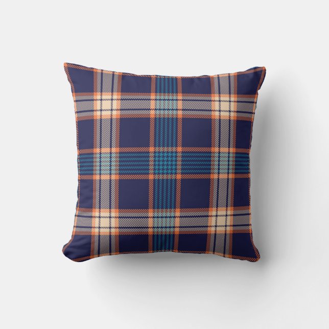 Tartan plaid, colourful navy texture. throw pillow (Front)