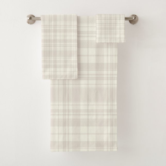 Tartan Plaid Cream & Beige No. 66 Bath Towel Set (Insitu)
