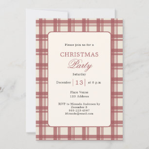 Tartan Plaid Cream Red Christmas Party Invitation
