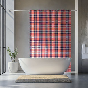Tartan Plaid Curtain Coral Navy Gift for Retirees