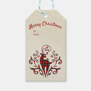 Tartan Plaid Deer On Snowflake Design Gift Tags