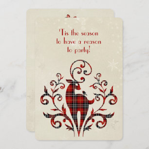 Tartan Plaid Deer On Snowflake Design Invitation