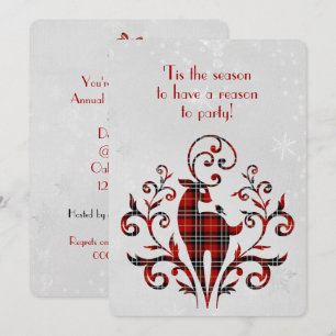 Tartan Plaid Deer On Snowflake Design Invitation