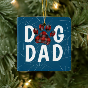 Tartan Plaid Dog Dad Pawprint Ceramic Ornament