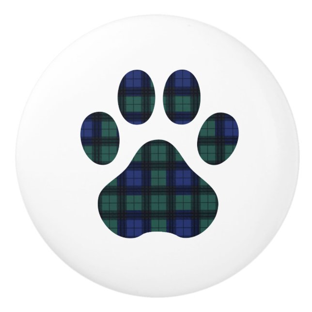 Tartan Plaid Dog Paw Print Cabinet Knob Pull (Front)