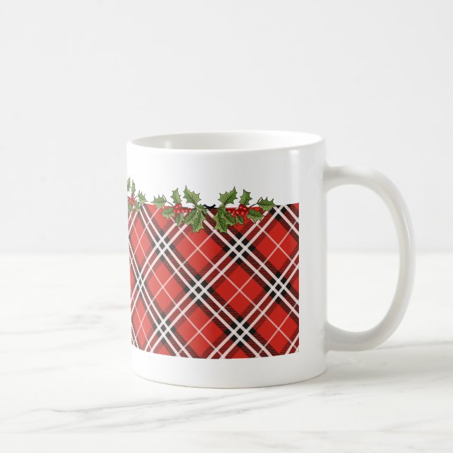 Tartan Plaid & Holly Christmas Coffee Mug (Right)