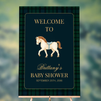Tartan Plaid Horse Baby Shower Welcome Acrylic Sign