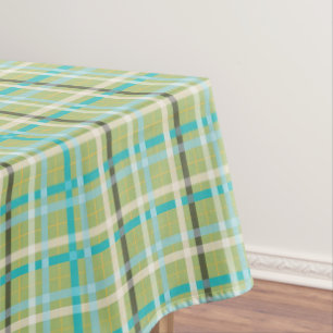 Tartan Plaid in Green, Aqua, Black, Cream, Yellow Tablecloth