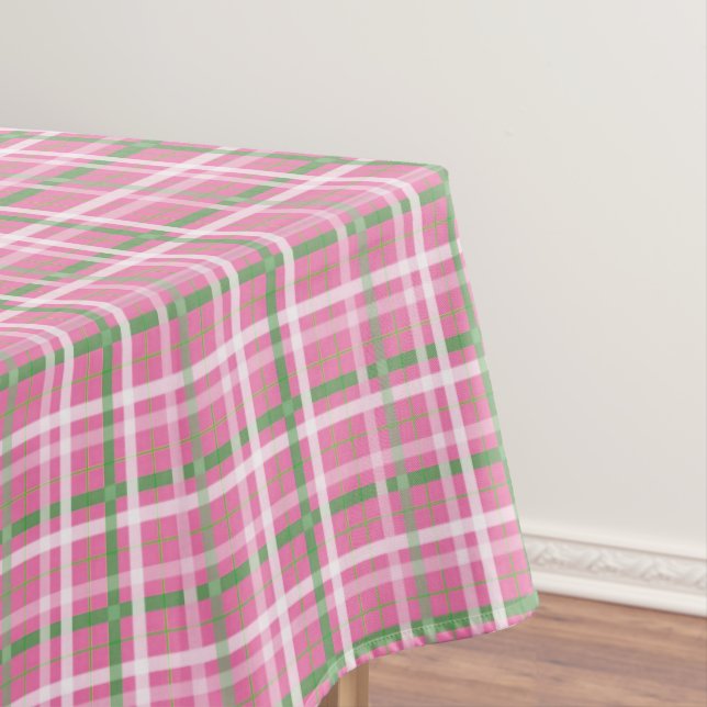 Tartan Plaid in Pink, Green, and White Tablecloth (In Situ)