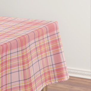 Tartan Plaid in Pink, Peach, Yellow, Black, White Tablecloth