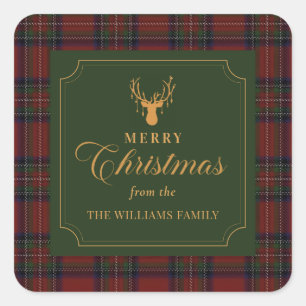 Tartan Plaid Merry Christmas Family Sticker 