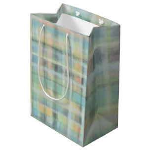Tartan plaid modern pastel yellow cyan grey green  medium gift bag
