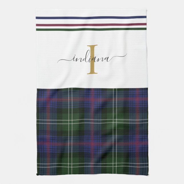 Tartan Plaid Monogram Name Rustic Clan Sutherland Kitchen Towel (Vertical)