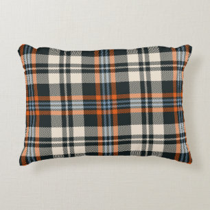 Tartan plaid pattern autumn in black, orange, blue accent pillow