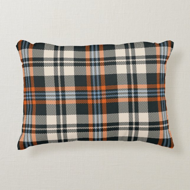 Tartan plaid pattern autumn in black, orange, blue accent pillow (Front)