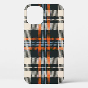 Tartan plaid pattern autumn in black, orange, blue iPhone 12 case