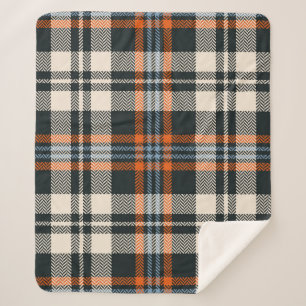 Tartan plaid pattern autumn in black, orange, blue sherpa blanket