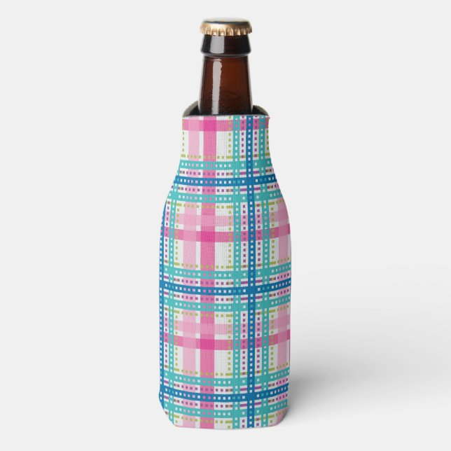 Tartan, plaid pattern bottle cooler (Bottle Front)