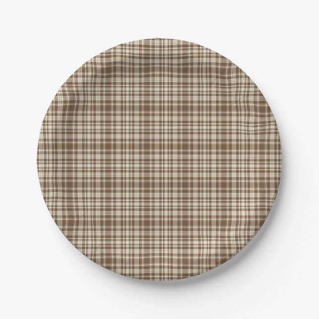 Tartan Plaid Pattern Brown & Beige No. 70 Paper Plate (Front)
