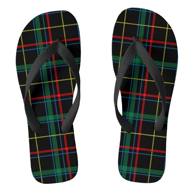 Tartan plaid pattern, green and red, flip flops (Footbed)