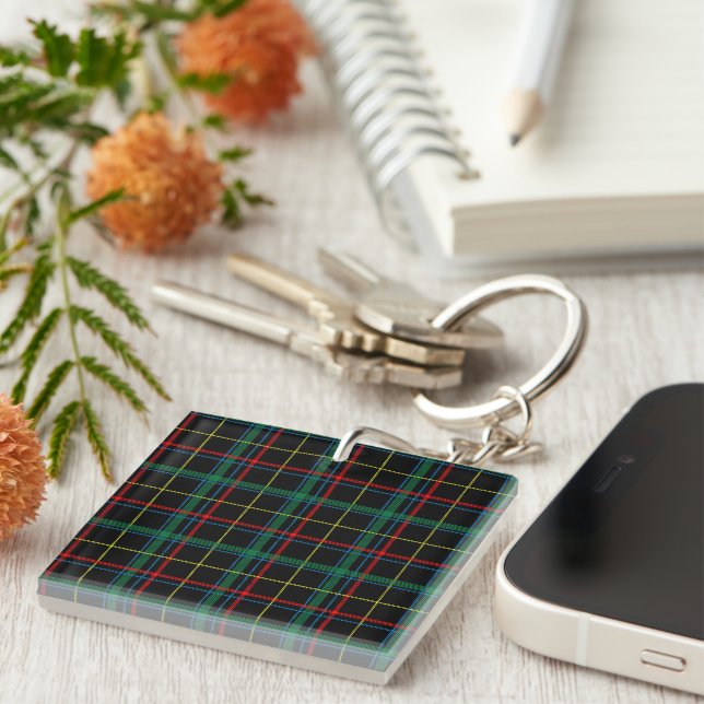 Tartan plaid pattern, green, keychain (Front Right)