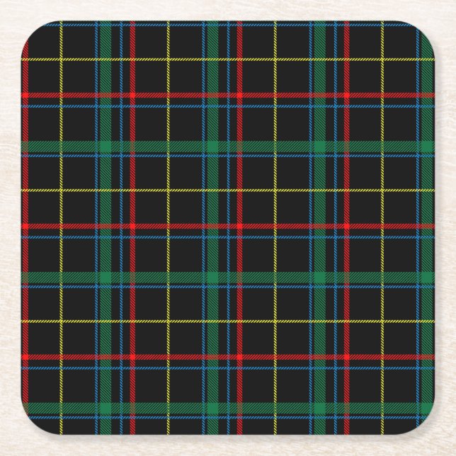 Tartan Plaid Pattern, Green, Square Paper Coaster (Front)