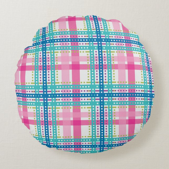 Tartan, plaid pattern round pillow (Front)
