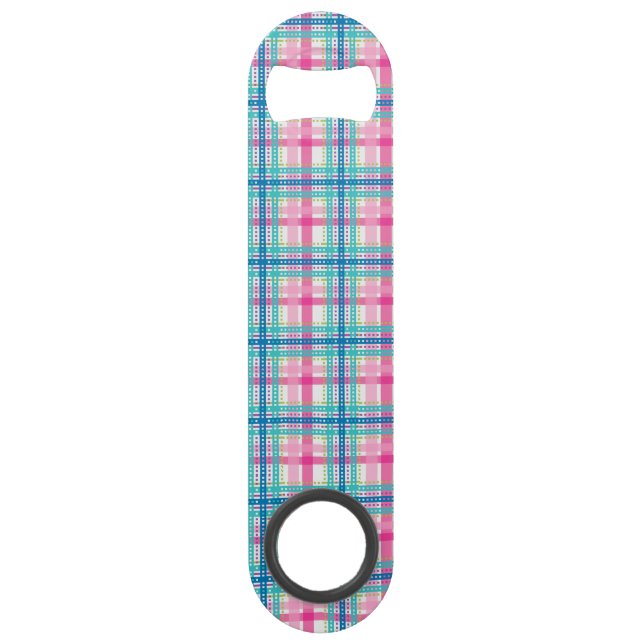 Tartan, plaid pattern speed bottle opener (Front)