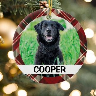 Tartan Plaid Personalized Dog Photo With Name  Ceramic Ornament