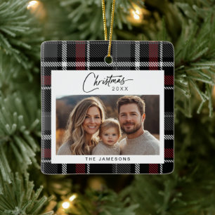 Tartan Plaid Photo Christmas Ceramic Ornament