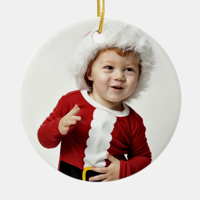 Tartan Plaid Photo Christmas Ornament with Year (Front)