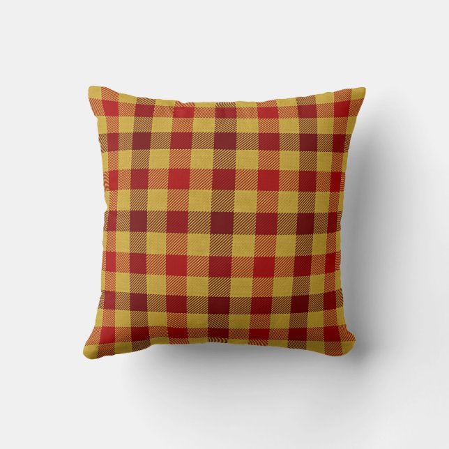 Tartan Plaid Red and Yellow Throw Pillow (Back)
