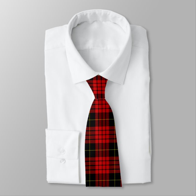 Tartan Plaid Red Black Elegant Christmas Tie (Tied)
