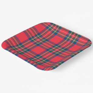 Tartan Plaid Red Christmas Holiday Festive Fun Paper Plate