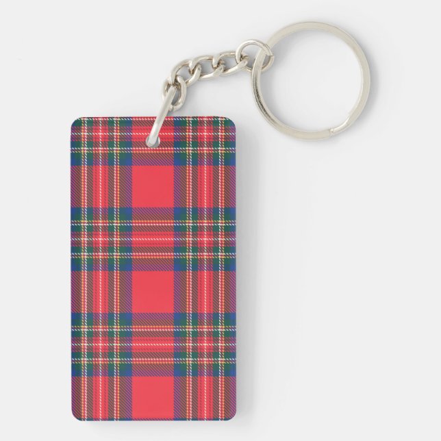 Tartan Plaid Red Classic Festive Christmas Holiday Keychain (Back)