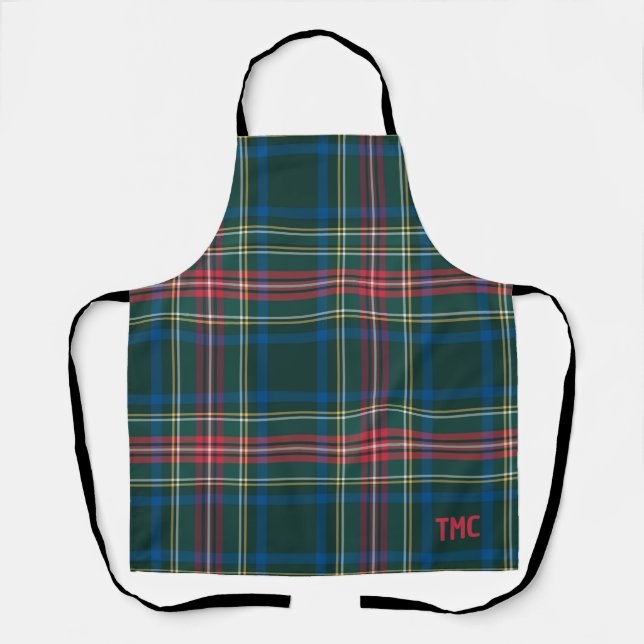 Tartan Plaid Red INITIALS Festive Classic Holiday  Apron (Front)