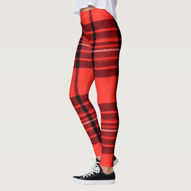 Tartan Plaid Red Traditional Modern Collection Leggings (Left)